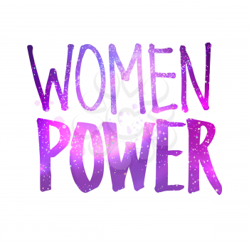Vector illustration of Women Power lettering with glowing ultraviolet outer space inside.