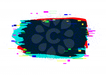 Vector illustration of brush strokes with glitch rgb red and cyan colors effect banner on white backgound.