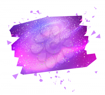 Vector illustration of banner with geometric particles with outer space glowing background inside.