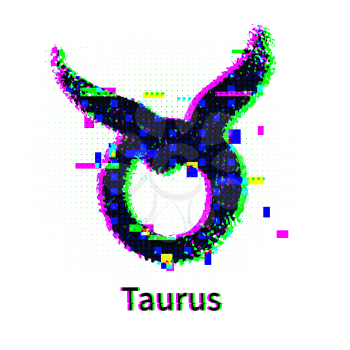Vector illustration of Taurus zodiac sign with grunge and glitch effect.