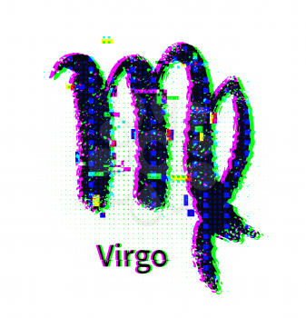 Vector illustration of Virgo zodiac sign with grunge and glitch effect.