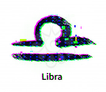 Vector illustration of Libra zodiac sign with grunge and glitch effect.