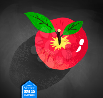 Top view vector illustration of red apple on chalkboard background