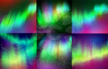 Vector set of northern lights backgrounds.