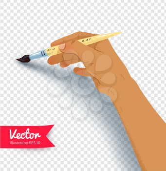 Vector illustration of female hand painting with brush isolated on transparency background.