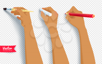 Royalty Free Clipart Image of Hands Drawing, Painting and Writing