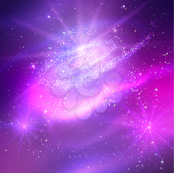 Vector glowing background with outer space in ultraviolet colors.