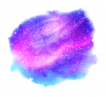 Violet abstract vector grunge watercolor stain with glowing outer space inside.