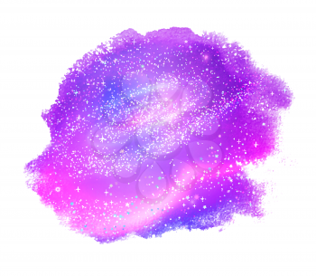 Violet abstract vector grunge watercolor stain with glowing outer space inside.