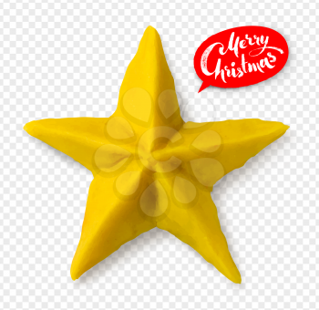 Vector hand made plasticine figure of Christmas star with shadow isolated on transparency background.