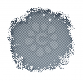 Vector illustration of Christmas frame with snowflakes with shadow on transparency background.