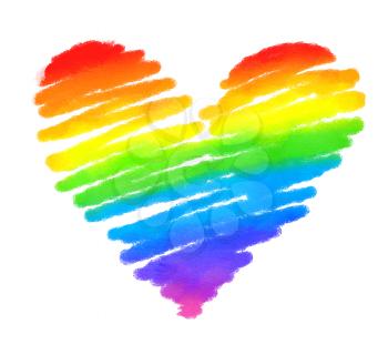 Watercolor scribble sketch of rainbow colored heart.