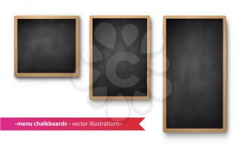 Vector collection of isolated square and vertical menu boards with shadow on white background.