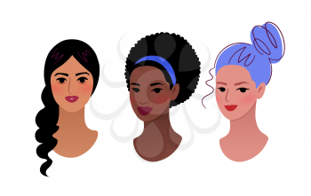 Collection of multiethnic female profile picture avatars vector illustrations isolated on white background