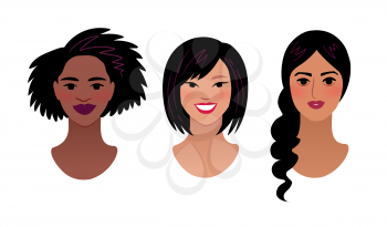 Collection of multiethnic female profile pictures avatars vector illustrations isolated on white background.