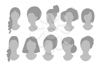Female anonymous profile pictures avatars in vector illustration set isolated on white background.