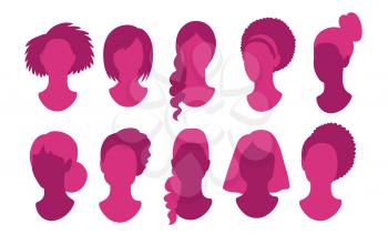 Female anonymous profile pictures avatars vector illustrations in pink colors i isolated on white background.