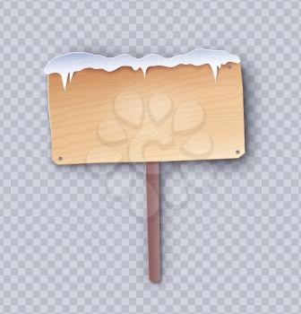 Paper cut illustration of wooden signboard with snow isolated on transparency background.