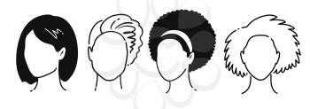 Vector illustration of female profile pictures faceless avatars isolated on white background.