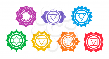 Vector illustration set of chakra symbols isolated on white background.