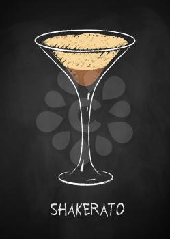Shakerato Coffee goblet cup isolated on black chalkboard background. Vector chalk drawn sideview grunge illustration.