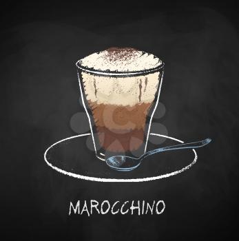 Maroccino coffee glass isolated on black chalkboard background. Vector chalk drawn sideview grunge illustration.