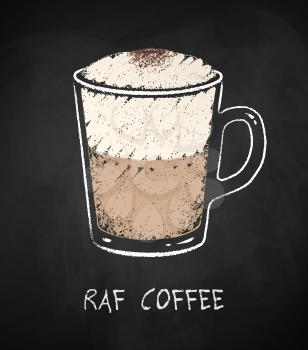 Raf coffee cup isolated on black chalkboard background. Vector chalk drawn sideview grunge illustration.