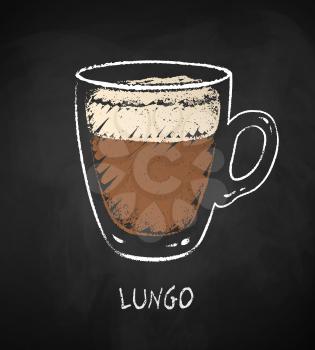 Lungo coffee cup isolated on black chalkboard background. Vector chalk drawn sideview grunge illustration.