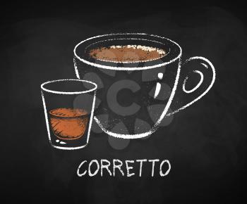 Corretto coffee cup isolated on black chalkboard background. Vector chalk drawn sideview grunge illustration.
