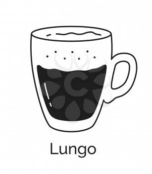 Vector minimalistic line art illustration of Lungo coffee cup isolated on white background.
