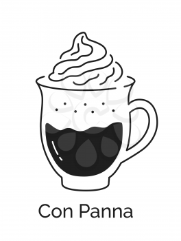 Vector minimalistic line art illustration of Con Panna coffee cup isolated on white background.