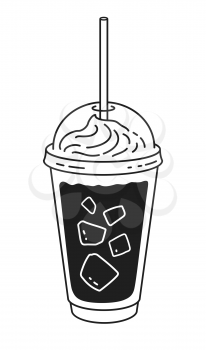 Vector minimalistic line art illustration of takeaway Cold brew coffee isolated on white background.