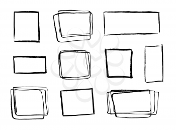 Vector set of hand drawn grunge contour frames isolated on white background.