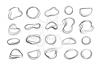 Vector set of hand drawn line art grunge shapes isolated on white background.