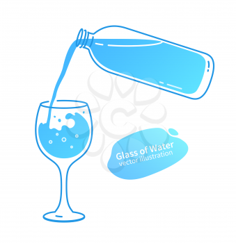 Vector illustration of bottle pouring down water in glass.