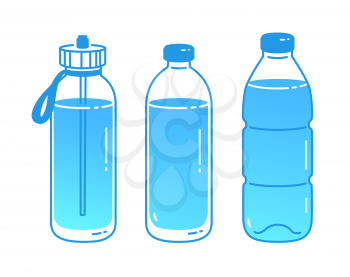 Vector illustration set of bottles of water. Minimalistic icon isolated on white background.