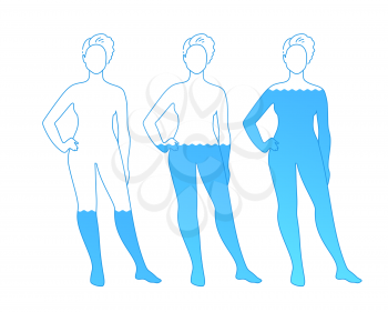 Vector illustration set of female silhouettes filled with water. Isolated on white background