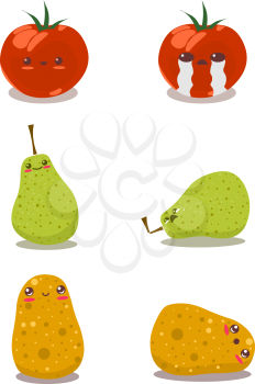 Royalty Free Clipart Image of Tomatoes Potatoes and Pears