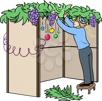 Royalty Free Clipart Image of a Boy Preparing for a Jewish Holiday
