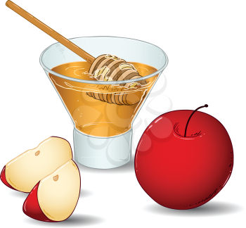 Royalty Free Clipart Image of an Apple and Honey Dippers