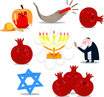 Royalty Free Clipart Image of a Rosh HaShanah Symbols