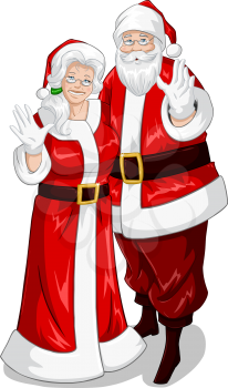 Royalty Free Clipart Image of Santa and Misses Claus