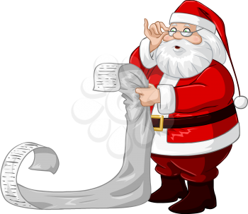 Royalty Free Clipart Image of Santa Reading his Naughty and Nice List