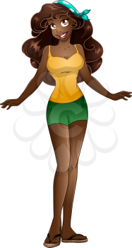 Vector illustration of an african teenage girl in tanktop and short pants.