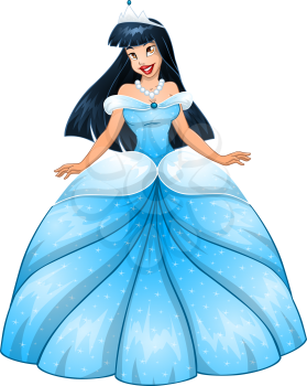 Vector illustration of a beautiful asian princess in blue dress.