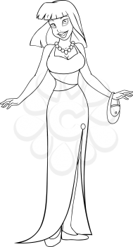 Vector illustration coloring page of an asian woman in an evening dress.