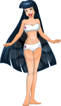 Vector illustration of an asian woman in white underwear.