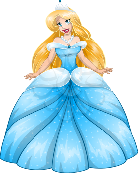 Vector illustration of a beautiful blond princess in blue dress.