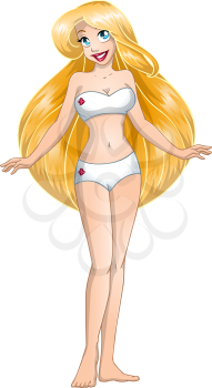 Vector illustration of a blond woman in white underwear.
