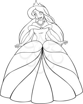 Vector illustration coloring page of a beautiful caucasian princess.